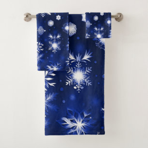 Conjunto De Toalhas Padrão de floco de neve azul e branco
