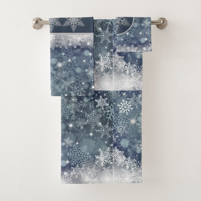 Conjunto De Toalhas Padrão de Floco de Neve Azul e Prata Feriado (Insitu)
