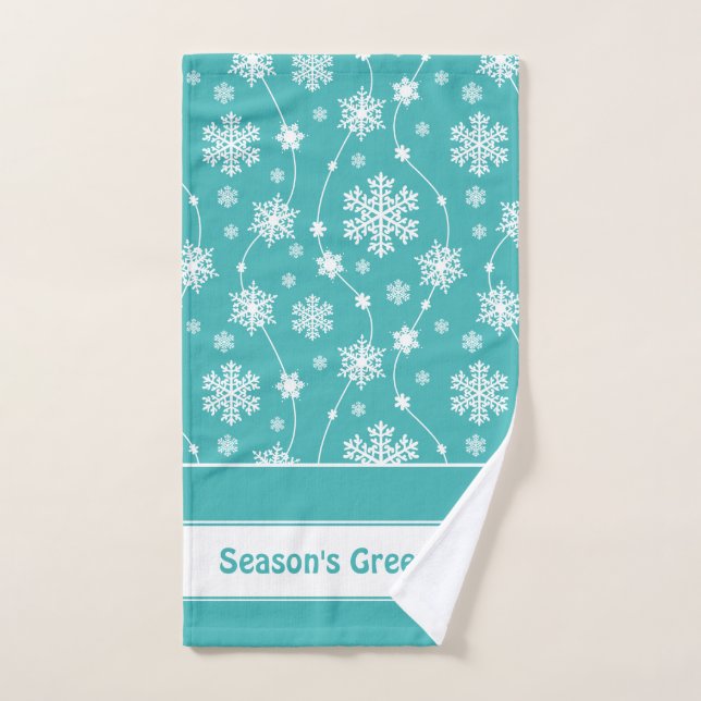 Conjunto De Toalhas Padrão de Floco de Neve Branco Azul Azul Brilhante (Toalha de mão)