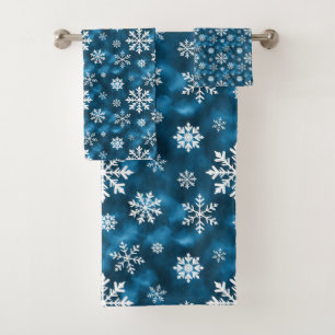Conjunto De Toalhas Padrão de Floco de Neve Branco no Inverno Azul