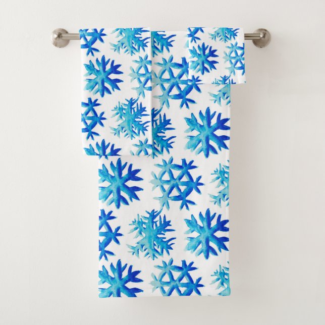 Conjunto De Toalhas Padrão de Floco de Neve da Cor Azul (Insitu)