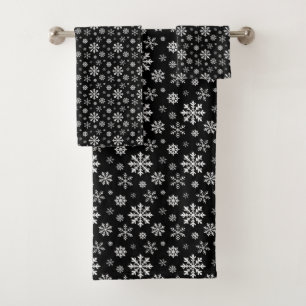 Conjunto De Toalhas Padrão de Floco de Neve Preto e Branco Elegante Mo