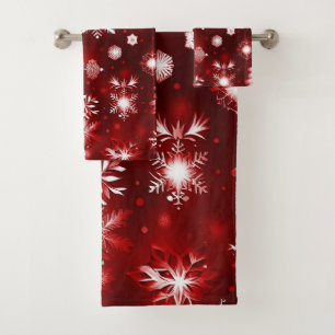 Conjunto De Toalhas Padrão De Floco De Neve Vermelho E Branco