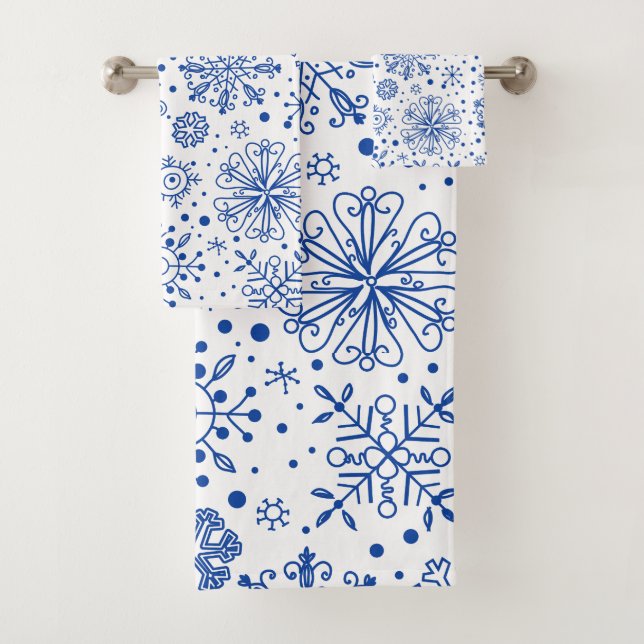 Conjunto De Toalhas Padrão de Flocos de Neve Azul e Branco (Insitu)