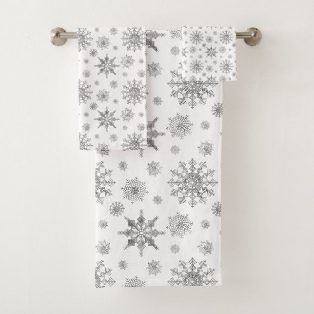 Conjunto De Toalhas Padrão de Flocos de Neve das Cinzas de Prata (Insitu)