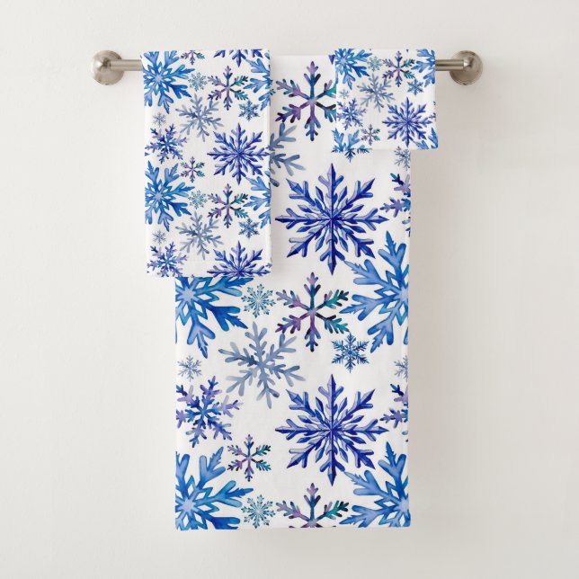 Conjunto De Toalhas Padrão de Flocos de Neve em Aquarela (Insitu)
