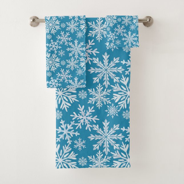 Conjunto De Toalhas Padrão de Flocos de Neve em Aquarela (Insitu)