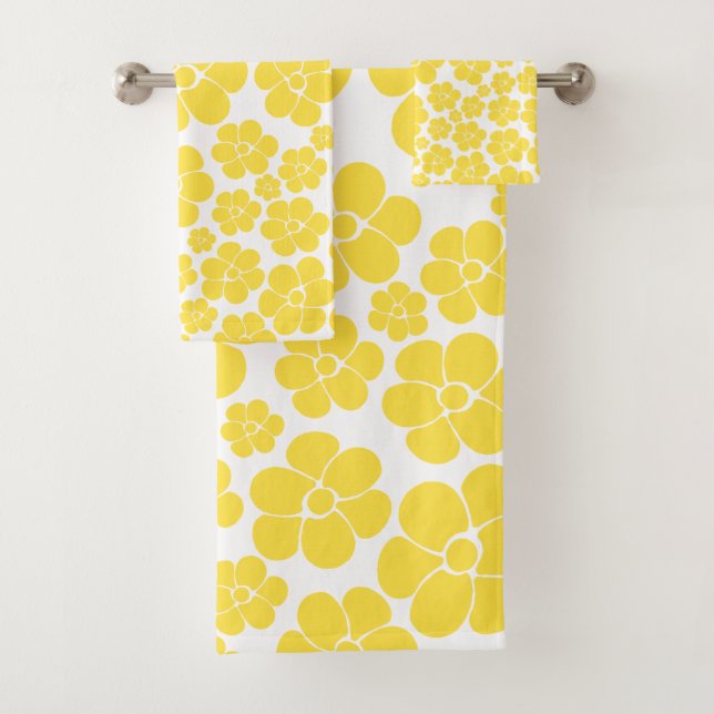 Conjunto De Toalhas Padrão de Flor - Amarelo-Limão e Branco (Insitu)