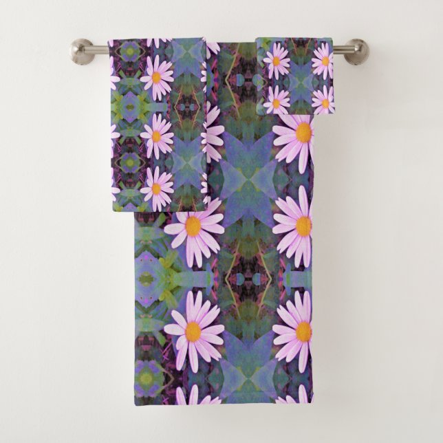 Conjunto De Toalhas Padrão de Flor de Margarida Rosa Retrô (Insitu)