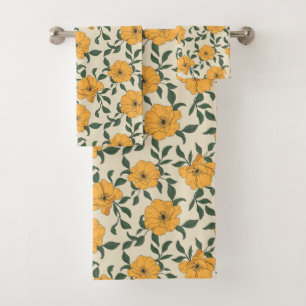 Conjunto De Toalhas Padrão de Flor de Papoila Laranja