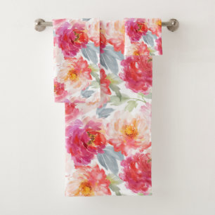 Conjunto De Toalhas Padrão de Flor de Peony de Aquicultura Cor-de-Água