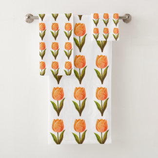 Conjunto De Toalhas Padrão de Flor de Tulipa Moderna em Branco
