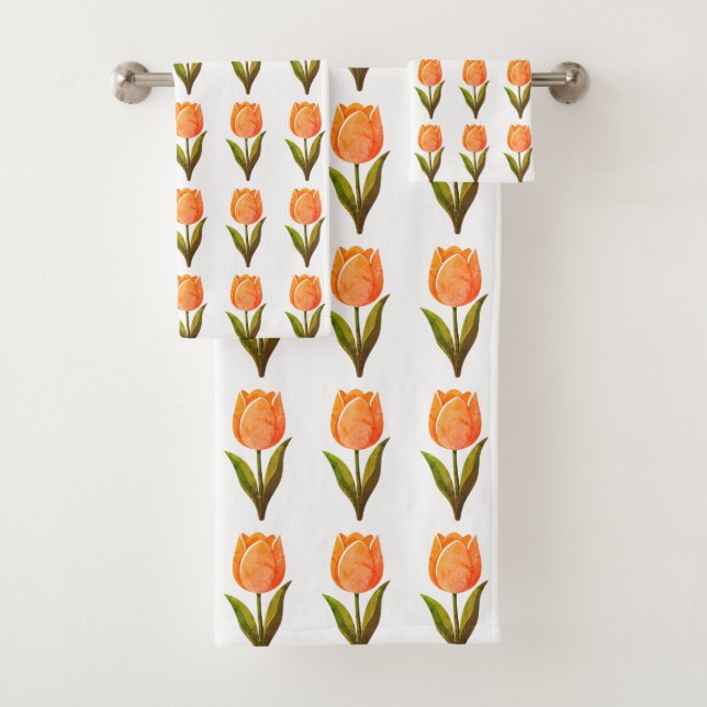 Conjunto De Toalhas Padrão de Flor de Tulipa Moderna em Branco (Insitu)