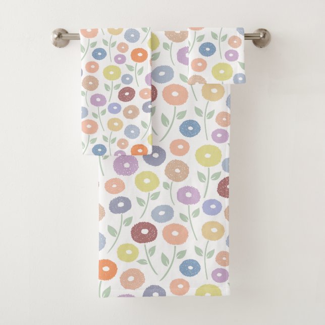 Conjunto De Toalhas Padrão de Flor Difusa Pastéis em Branco (Insitu)