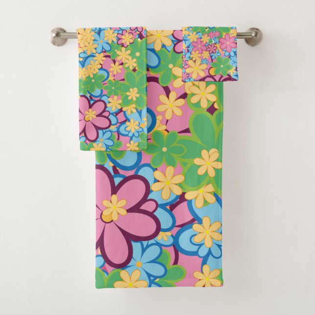 Conjunto De Toalhas Padrão de Flor do Springtime Summer 60s (Insitu)