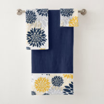 Padrão de Flor Dourado Azul do marinho