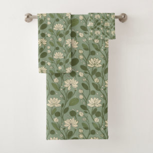 Conjunto De Toalhas Padrão de Flor Elegante em Verde Louro
