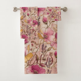 Conjunto De Toalhas Padrão de Flor Embroiderada em Pastel Elegante