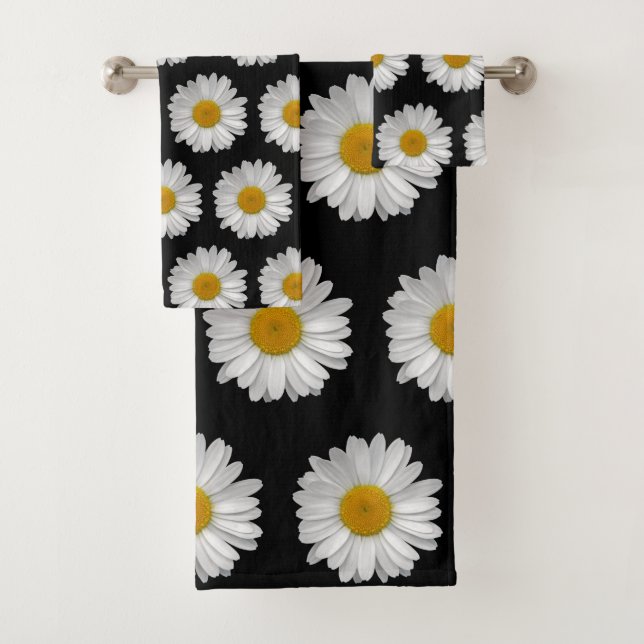 Conjunto De Toalhas Padrão de Flor Moderno e Bonito de Daisy em Preto (Insitu)