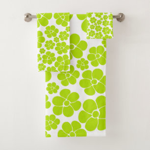 Conjunto De Toalhas Padrão de Flor no Verde limão e Branco