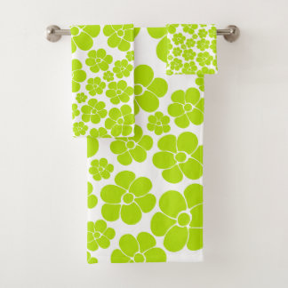 Conjunto De Toalhas Padrão de Flor no Verde limão e Branco