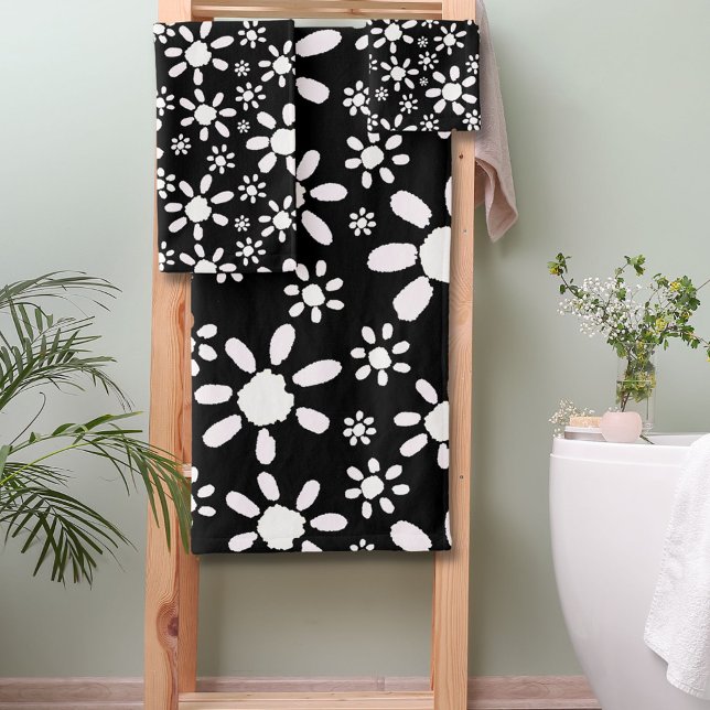 Conjunto De Toalhas Padrão de Flor Preto e Branco (Criador carregado)