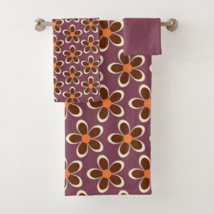 Conjunto De Toalhas Padrão de Flor Retro Roxo e Laranja