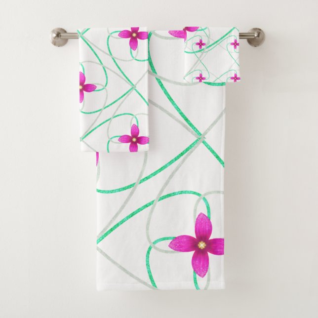 Conjunto De Toalhas Padrão de flor rosa (Insitu)