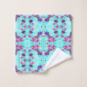 Conjunto De Toalhas Padrão de Flor Roxo Bonito na Aqua Azul