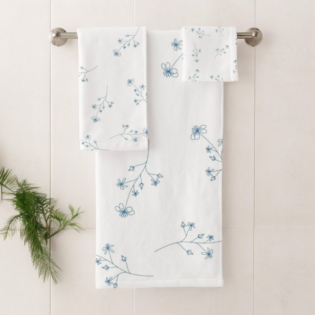 Conjunto De Toalhas Padrão de flor selvagem azul (Criador carregado)