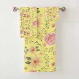 Conjunto De Toalhas Padrão de flor selvagem do legante amarelo