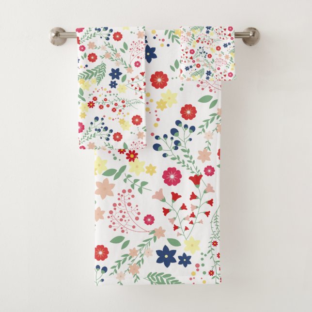 Conjunto De Toalhas Padrão de Flor Selvagem Simples Branco (Insitu)