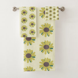Conjunto De Toalhas Padrão de Flor Simples Amarelo Verde Marrom Girass