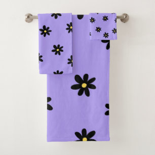 Conjunto De Toalhas Padrão de Flor Simples Preto Preto Preto Preto de