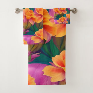 Conjunto De Toalhas Padrão de Flor Tropical do Havaí