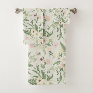 Conjunto De Toalhas Padrão de Flor Verde do Jardim de Casa Molhada