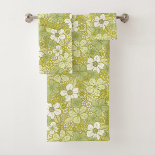 Conjunto De Toalhas Padrão de Flor Verde e Amarelo do Pastel