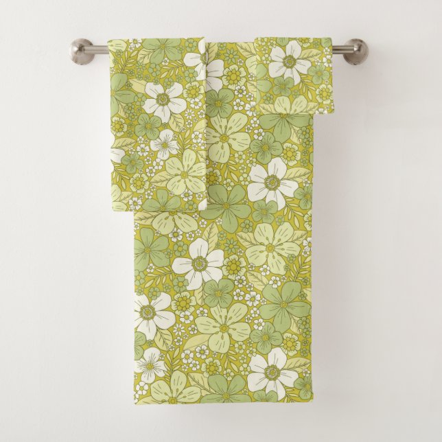 Conjunto De Toalhas Padrão de Flor Verde e Amarelo do Pastel (Insitu)