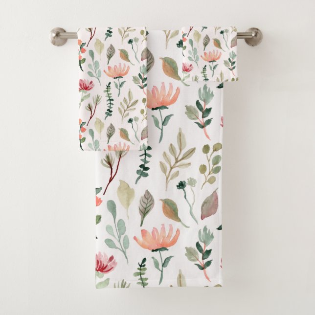 Conjunto De Toalhas Padrão de Flores Aquarela (Insitu)