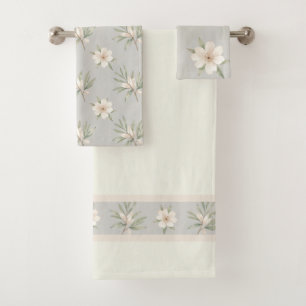 Conjunto De Toalhas Padrão de flores brancas elegantes