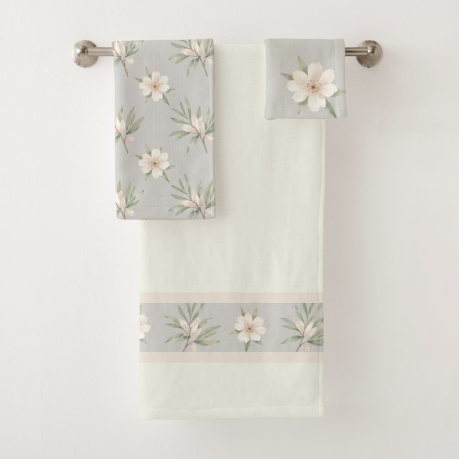 Conjunto De Toalhas Padrão de flores brancas elegantes (Insitu)