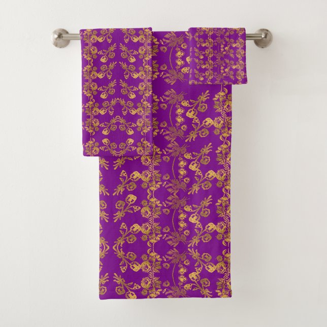 Conjunto De Toalhas Padrão de flores caindo com brilho dourado de verã (Insitu)