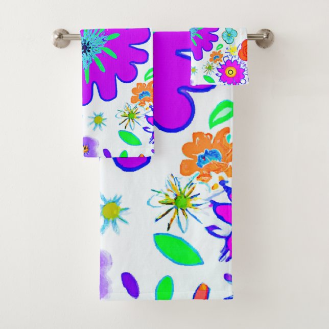 Conjunto De Toalhas Padrão de Flores Coloridas (Insitu)