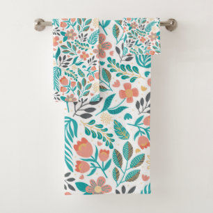 Conjunto De Toalhas Padrão de flores coloridas de primavera
