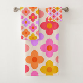 Conjunto De Toalhas Padrão de Flores Coloridas Retro Hippie Mod 
