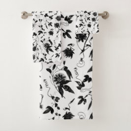 Conjunto De Toalhas Padrão de Flores da Paixão Preto e Branco Elegante