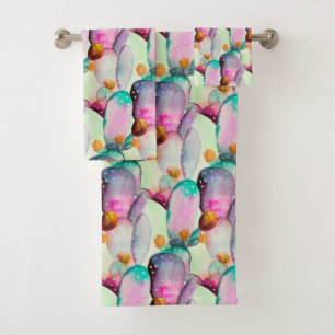 Conjunto De Toalhas Padrão de Flores de Cactus De Pera-Água
