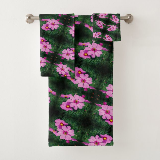 Conjunto De Toalhas Padrão de Flores de Cosmos Rosa (Insitu)