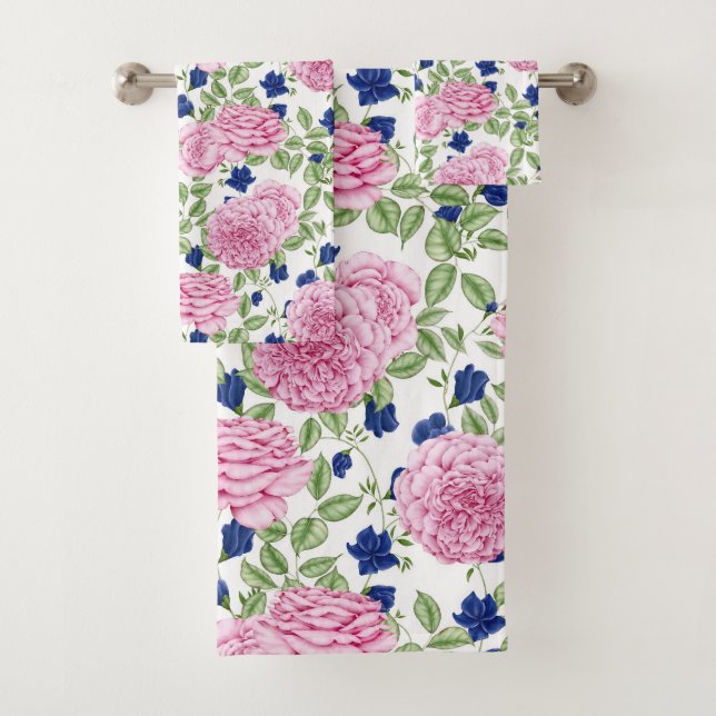 Conjunto De Toalhas Padrão de Flores de Rosa Rosa (Insitu)