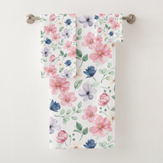 Conjunto De Toalhas Padrão de Flores e Folhas de primavera (Insitu)